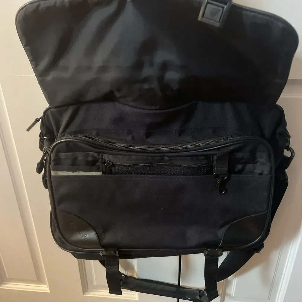 Vintage L.L. Bean Continental Messenger Briefcase Bag - Black Nylon & Leather